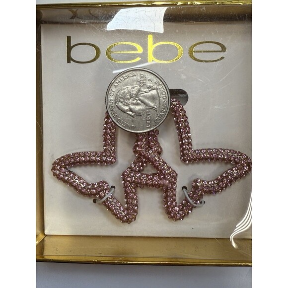 Bebe Pink Rhinestone Butterfly Hoop Earrings New - Picture 3 of 4